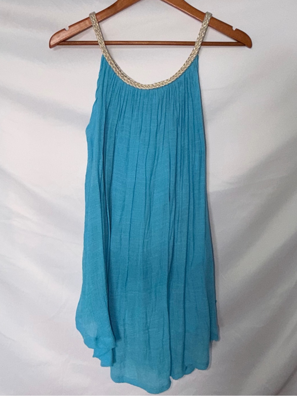 Vintage 90s Style Large Blue Cotton Retro Y2K Spring Summer Tunic Beach Dress